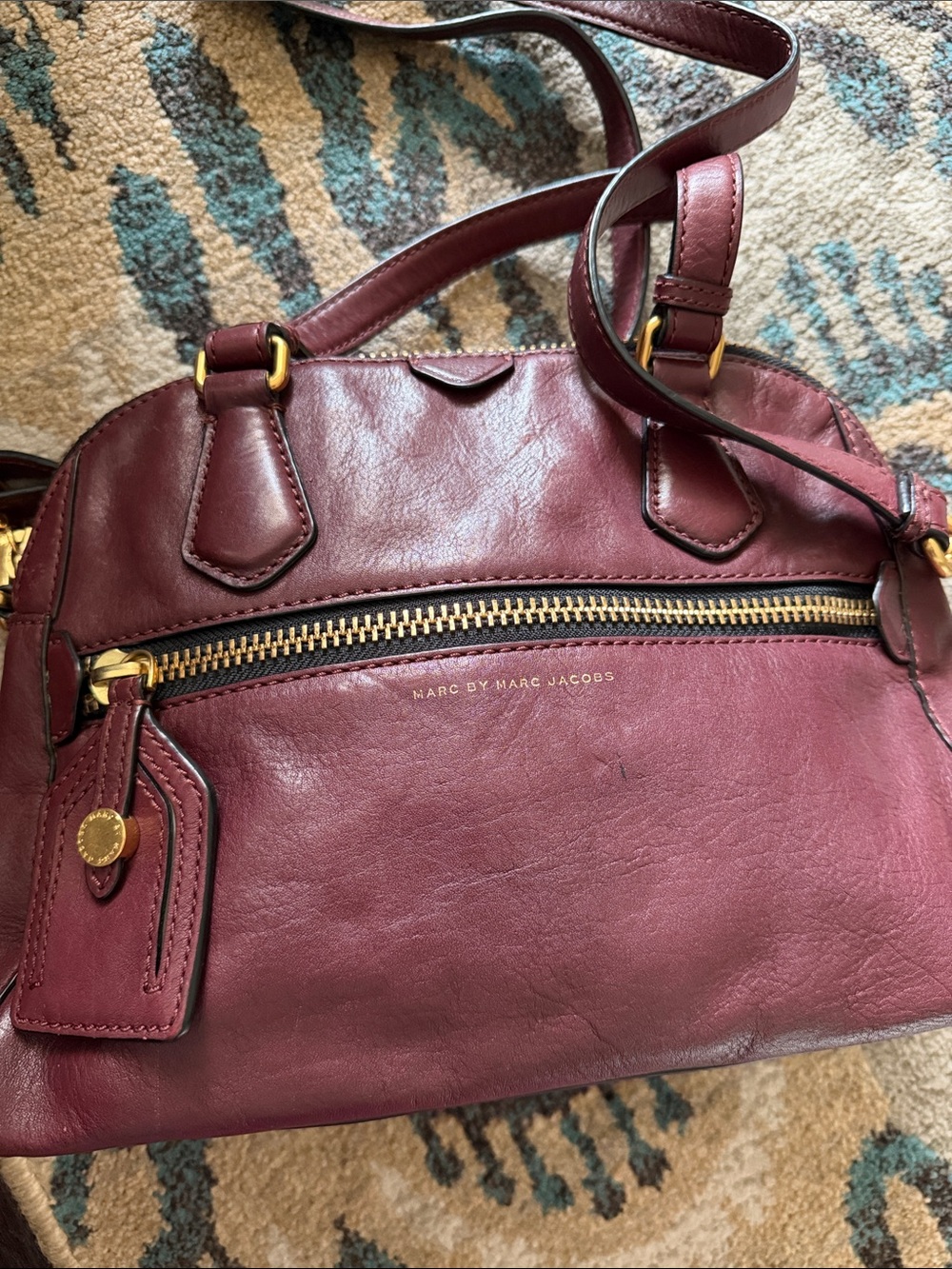 Marc by Marc Jacobs Burgundy Leather Mini Satchel with Gold Hardware - Picture 5 of 8